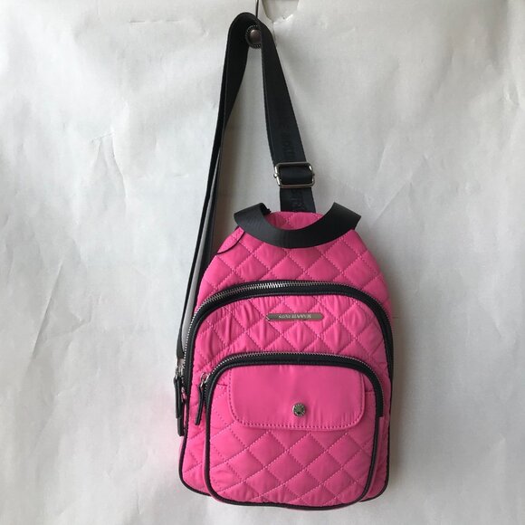 Steve Madden Bright Pink Nylon Quilted Crossbody Bag w 2 Outer Pockets 8.5x 11.5 - Picture 5 of 7